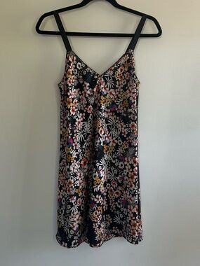 Zara Trafaluc Black Floral Slip Dress with Multicolor Blooms